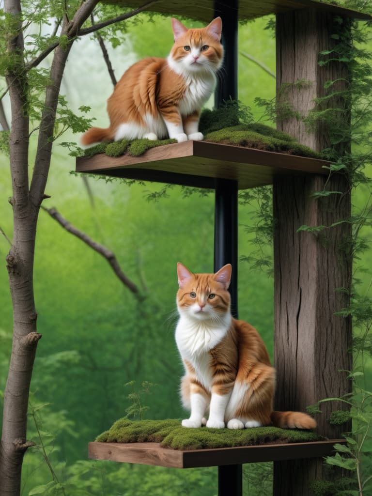  the woods, the rabbits and the cats are on the branches. cats photo realistic, highly intricate and detailed, masterpiece, ultra high res,photography,8k resolution