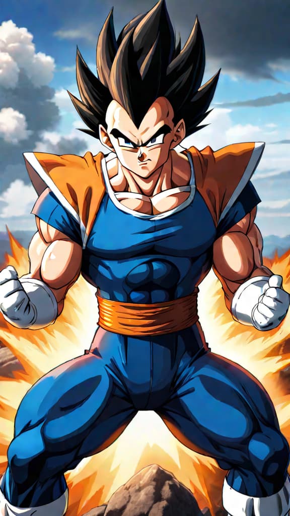  anime art: vegeta from dragon ball struggles to achieve a tranquil mind for ultra instinct. hyperrealistic, full body, detailed clothing, highly detailed, cinematic lighting, stunningly beautiful, intricate, sharp focus, f/1. 8, 85mm, (centered image composition), (professionally color graded), ((bright soft diffused light)), volumetric fog, trending on instagram, trending on tumblr, HDR 4K, 8K