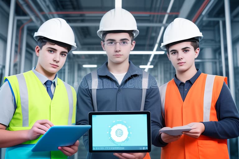  profession of the future three young people technical progress photo innovation in good quality