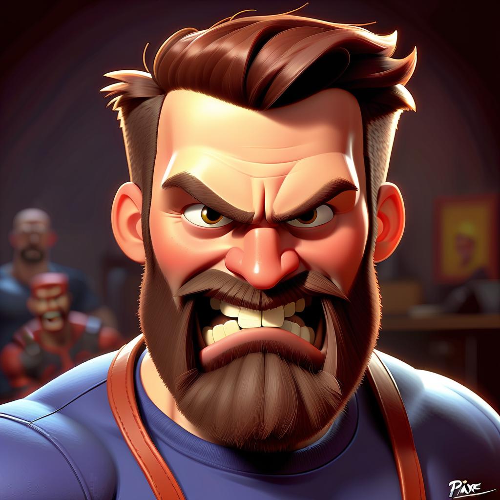  fighting game style a portrait from the original image in a cartoon style. the person's face from the original image must have an exact resemblance. in pixar style. computer animation, typical of animated films. smile. beard. . dynamic, vibrant, action packed, detailed character design, reminiscent of fighting video games