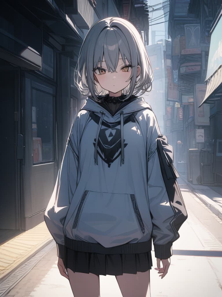  cute, subculture, gray hair, moe sleeve, odd eye, hoodie, masterpiece, best quality,8k,ultra detailed,high resolution,an extremely delicate and beautiful,hyper detail