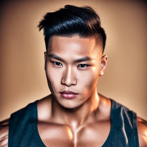 portrait+ style Asian LGBT queer fitness model blonde hunk dude face