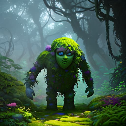  a stone golem that is overgrown with plants, a magical forest with glowing particles style 3 d, pixarstyle, playrix, game art, by dreamworks, pixar, sylvain sarrailh, disney, 3d, trending on artstation, 3d artistic render, highly detailed, cartoon, shadows, lighting, pixar render, unreal engine cinematic smooth, intricate detail