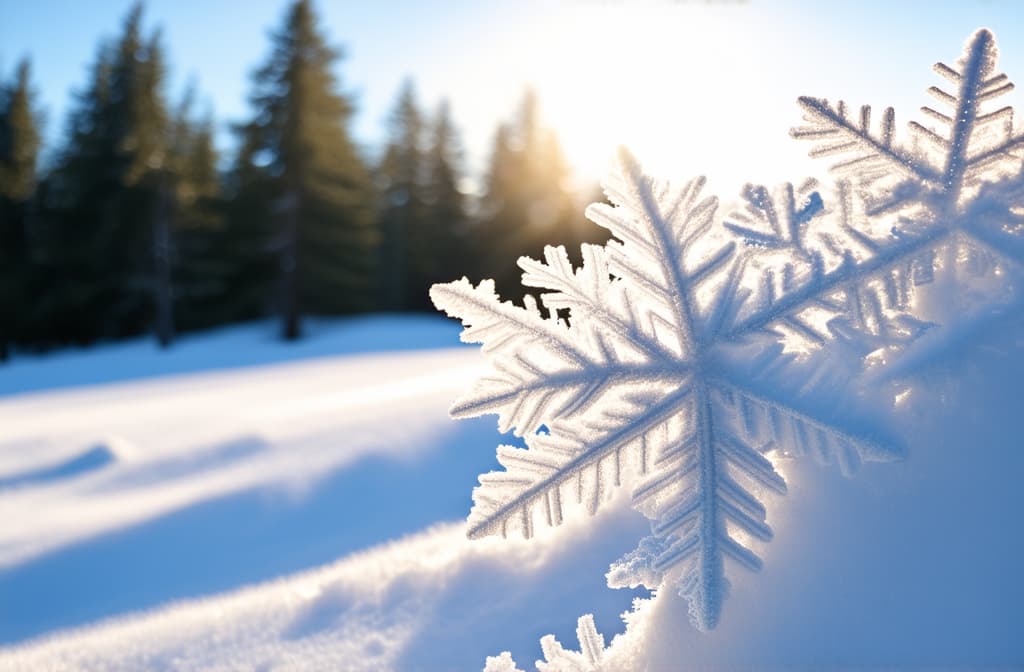  professional detailed photography, snow texture with large snowflakes in the sun rays ar 3:2, (muted colors, dim colors, soothing tones), (vsco:0.3)