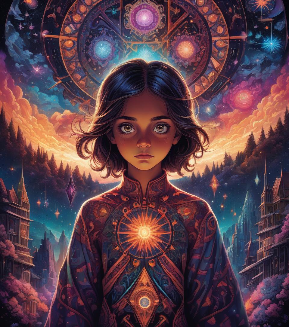  a girl with kaleidoscope eyes, vivid, expressive , centered, symmetry, painted, intricate, volumetric lighting, beautiful, rich deep colors masterpiece, sharp focus, ultra detailed, in the style of dan mumford and marc simonetti, astrophotography