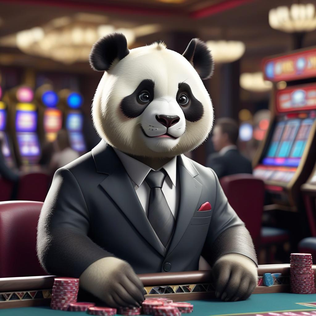  breathtaking a panda in a suit playing in a casino . award winning, professional, highly detailed