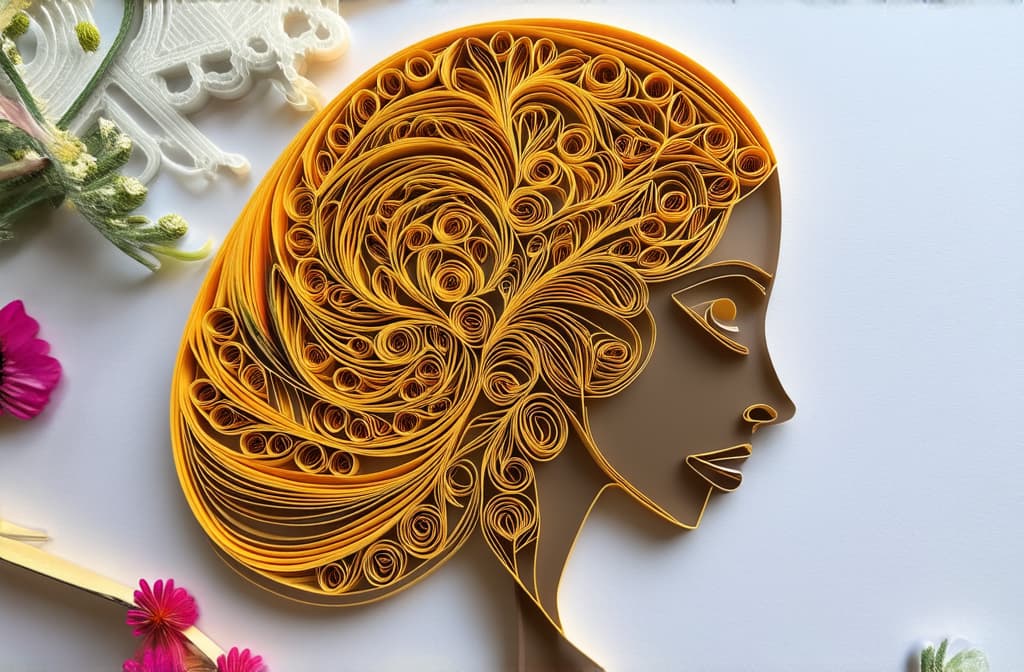  the woman's head is made in the quilling style. ar 3:2 {prompt}, maximum details