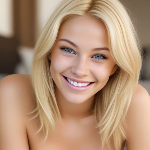  Blonde Woman smiling with no shirt realistic