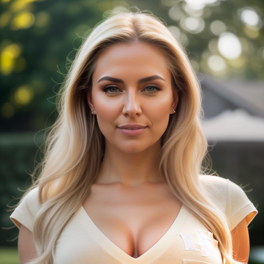  (((realistic full torso frontal head shot of a light beige to medium tan skin tone woman))), veronika ivy kaiser, ((caucasian heritage)), immature face, hazel eye color, ((long hair style)), ((blonde hair color)), ((curvy body type)), medium size, small size, (immature long narrow nose), (immature high cheekbones), (immature defined jawline), (immature broad forehead), (immature straight eyebrows), (immature pointed chin), standing straight looking directly into the camera,((wearing fitted polo shirt with deep v neck and monogrammed pocket)), backyard in background, 1girl, best quality, highest quality, award winning photo, masterpiece, raw, professional photography, photorealism, sharp focus, cinematic, high resolution, sh hyperrealistic, full body, detailed clothing, highly detailed, cinematic lighting, stunningly beautiful, intricate, sharp focus, f/1. 8, 85mm, (centered image composition), (professionally color graded), ((bright soft diffused light)), volumetric fog, trending on instagram, trending on tumblr, HDR 4K, 8K