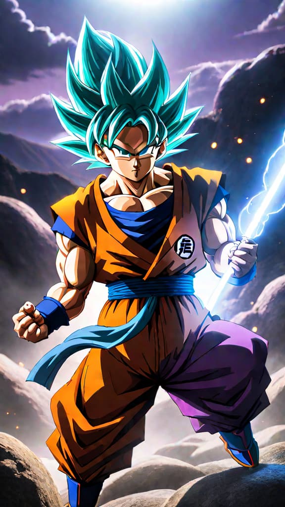  anime art: goku (dragon ball z) uncovering the hidden truth of saiyan destiny against frieza. hyperrealistic, full body, detailed clothing, highly detailed, cinematic lighting, stunningly beautiful, intricate, sharp focus, f/1. 8, 85mm, (centered image composition), (professionally color graded), ((bright soft diffused light)), volumetric fog, trending on instagram, trending on tumblr, HDR 4K, 8K