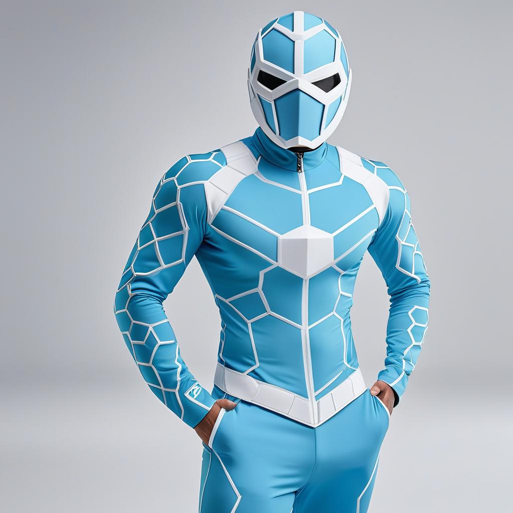  meet carbostar, the carbohydrate crusader! carbostar's superhero suit is designed around a hexagonal emblem, with a light blue hue that represents the molecule's role in providing energy and sustenance. the hexagon is divided into six sections, each representing a different type of carbohydrate: glucose, fructose, galactose, sucrose, starch, and cellulose. the light blue suit is adorned with a stylized pattern of hexagons, creating a dynamic and futuristic design. the hexagons are arranged in a spiral pattern, evoking the idea of molecular structures and the intricate bonds that hold them together. carbostar's mask is shaped like a hexagon, with a silver trim that resembles the molecular bonds between carbon atoms. the mask also features