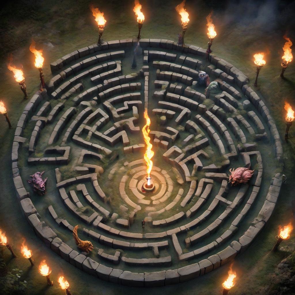  labyrinth with torches and monsters