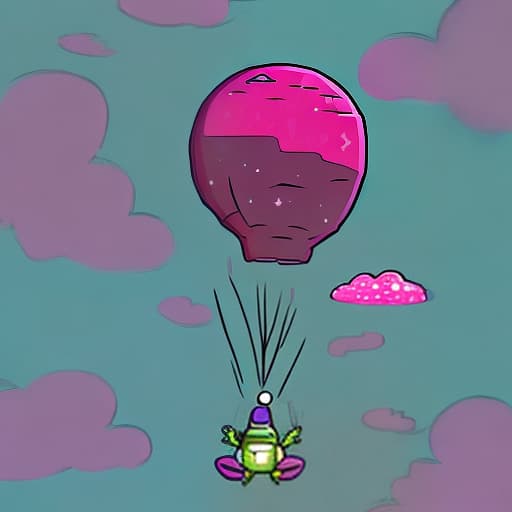  Pink frog with a jetpack flying to the moon