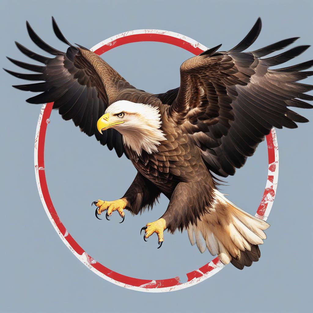  eagle, wings open, flying at us, circled like a sticker, without background