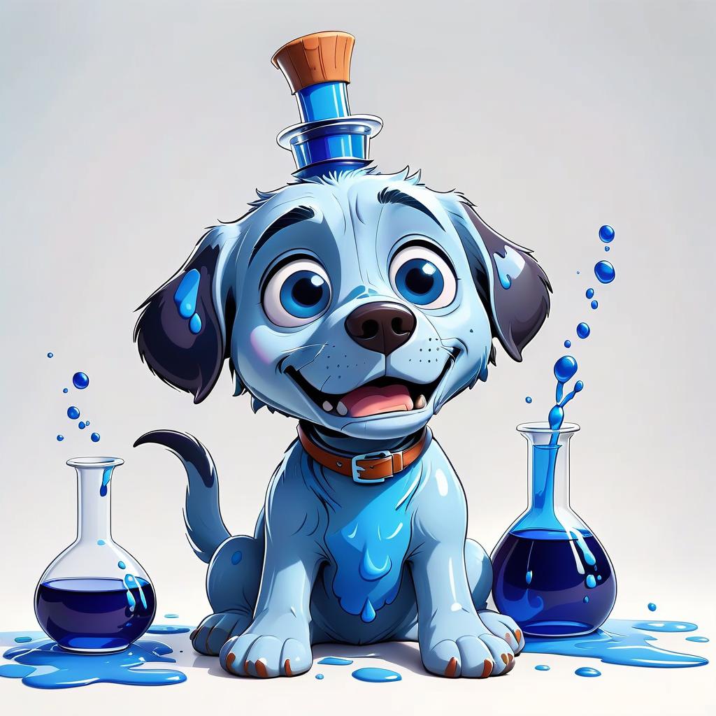  beautiful lab flask with blue liquid on a white background in the style of pixar cartoons, t shirt design