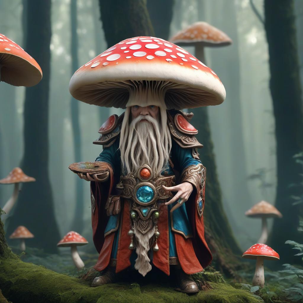  breathtaking humanoid mushroom, druid . award winning, professional, highly detailed, hkmagic