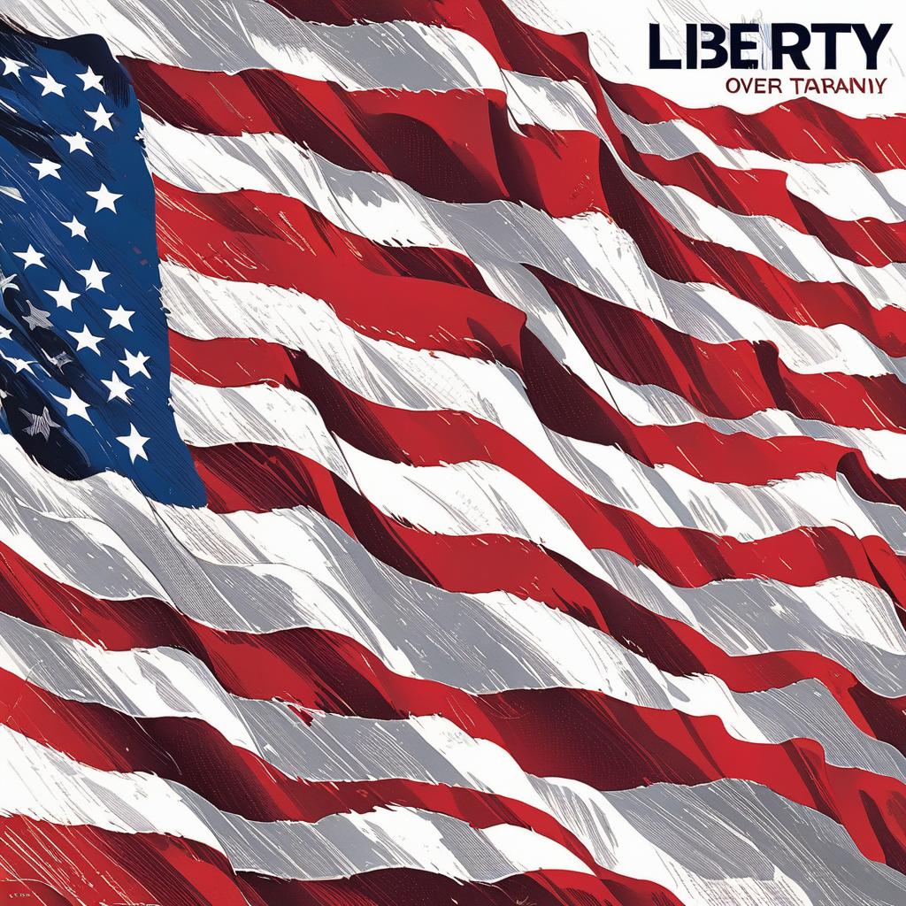  tattered american flag with the text: liberty over tyranny. use the same font that is on the constitution, award winning, professional, highly detailed, masterpiece