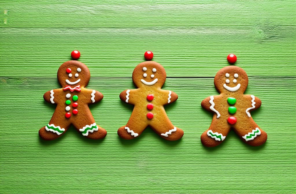  professional detailed photography, top view of gingerbread cookies with colorful icing in christmas style ar 3:2, (muted colors, dim colors, soothing tones), (vsco:0.3)