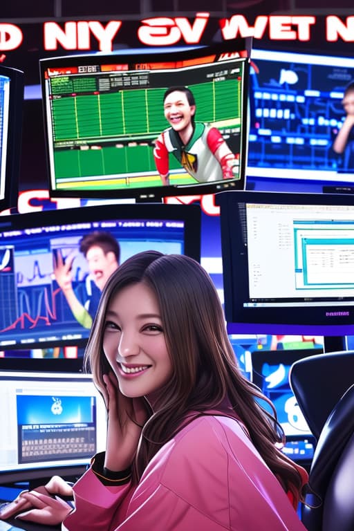  Traders happy after big win, computers with stats in background