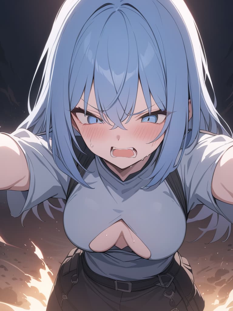  light blue hair, light blue eye, bob hair, darkness, hatred, angry crying, night, the end of the world, shouting, masterpiece, best quality,8k,ultra detailed,high resolution,an extremely delicate and beautiful,hyper detail