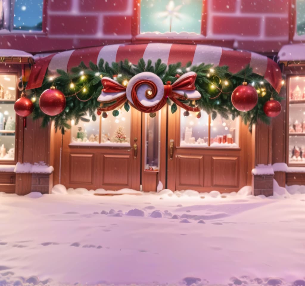  breathtaking christmas shop with decoration and snow on it, christmas night, christmas winter . award winning, professional, highly detailed, civitai