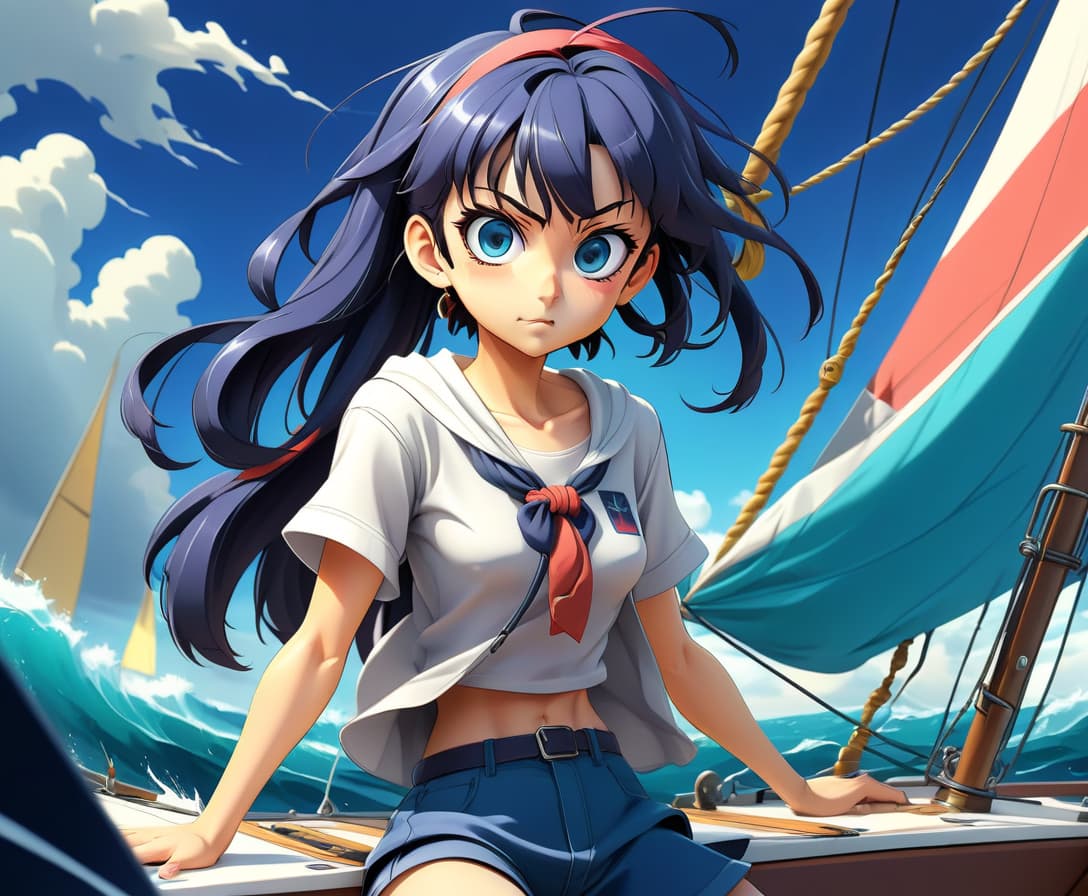  anime artwork sailboat . anime style, key visual, vibrant, studio anime, highly detailed, t shirt design