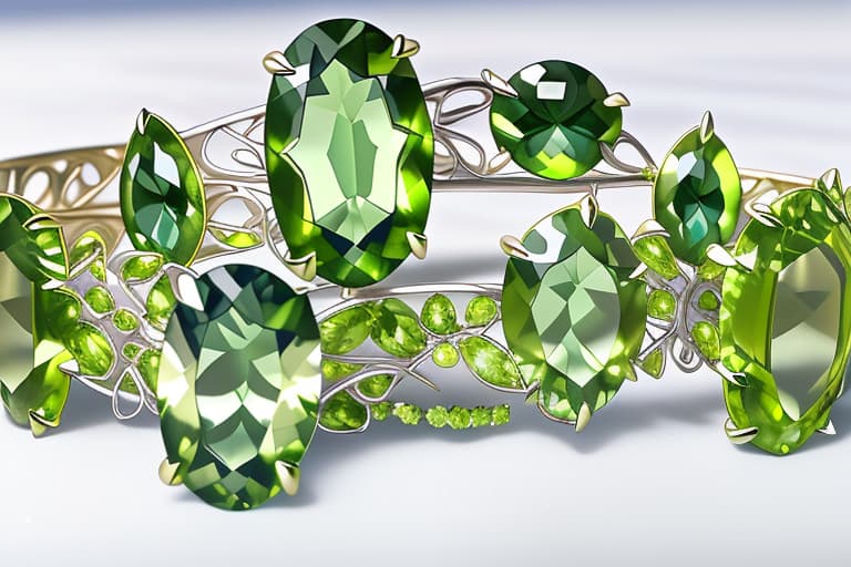  Create a picture emeral cut diopside peridot aquamarine blue tourmaline citrine in one bracelet on a white table