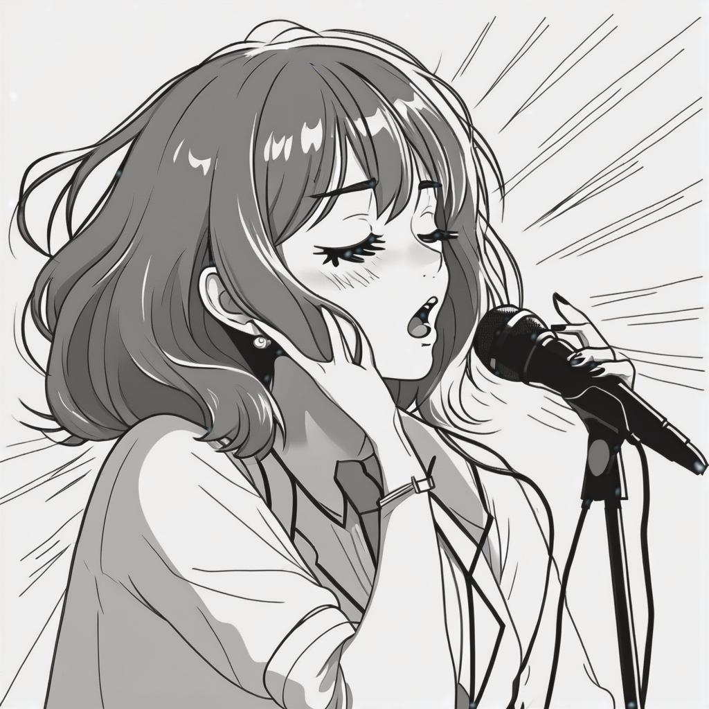  line art drawing colette carr sing the song, same nightmare. anime style . professional, sleek, modern, minimalist, graphic, line art, vector graphics