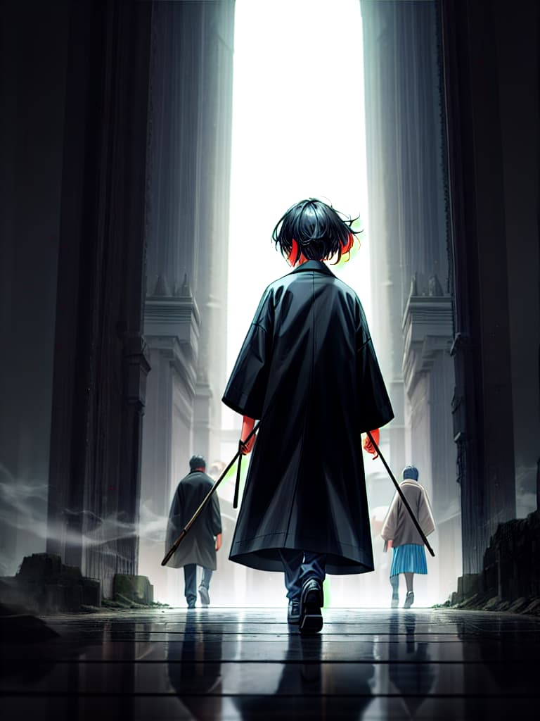  masterpiece, of the best quality, 3 black haired boys and 2 girls walking on a black path, moving forward, clearing a horror game, looking back hyperrealistic, full body, detailed clothing, highly detailed, cinematic lighting, stunningly beautiful, intricate, sharp focus, f/1. 8, 85mm, (centered image composition), (professionally color graded), ((bright soft diffused light)), volumetric fog, trending on instagram, trending on tumblr, HDR 4K, 8K