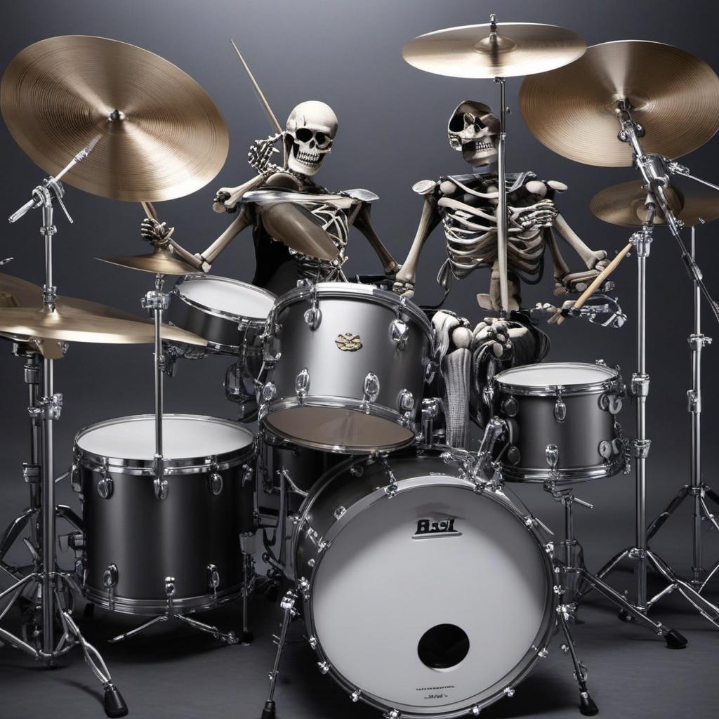  skeleton sitting at drum set, profile image style