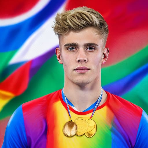 portrait+ style Russian LGBT queer summer Olympics athlete blonde hunk dude face