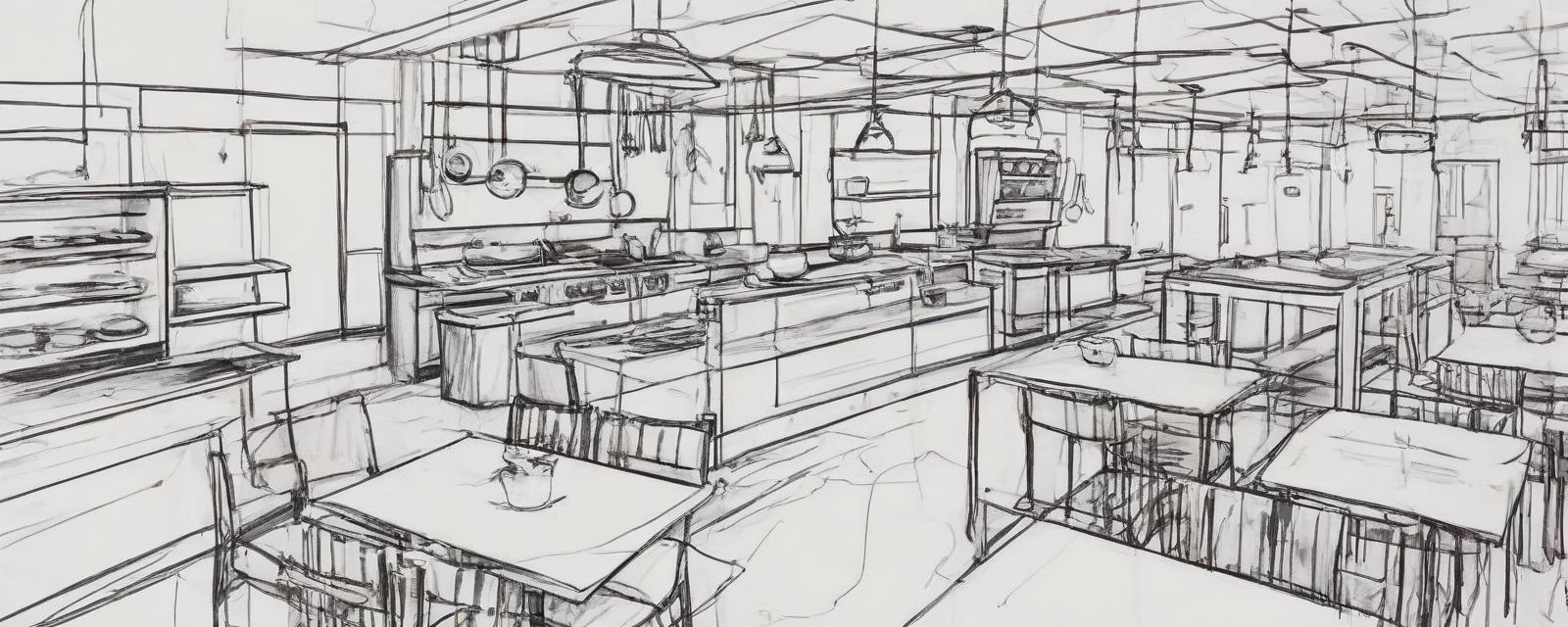  sketch color pattern kitchen in a restaurant without people