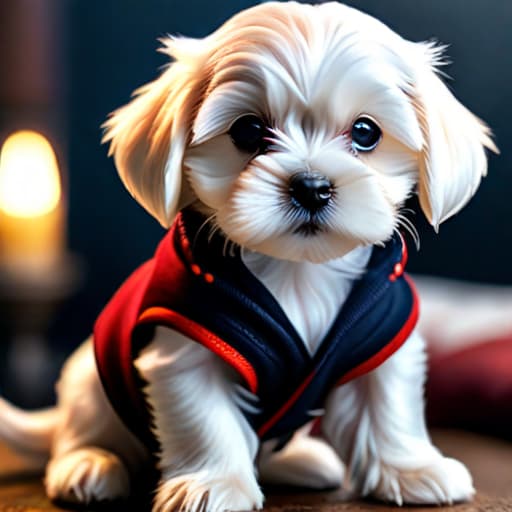  puppy maltese hyperrealistic, full body, detailed clothing, highly detailed, cinematic lighting, stunningly beautiful, intricate, sharp focus, f/1. 8, 85mm, (centered image composition), (professionally color graded), ((bright soft diffused light)), volumetric fog, trending on instagram, trending on tumblr, HDR 4K, 8K