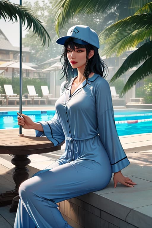  Asian,,(2 old:1.1), (slim body:1.2), huge s, large , blue eyes, black hair, elegant, approachable style, (swimming in a pool:1.3), (wearing comfy pyjamas, sitting :1.2), at the beach, wearing a baseball cap outdoors, close up view, long dress, extrovert, singing, traveling, dancing, realistic hyperrealistic, full body, detailed clothing, highly detailed, cinematic lighting, stunningly beautiful, intricate, sharp focus, f/1. 8, 85mm, (centered image composition), (professionally color graded), ((bright soft diffused light)), volumetric fog, trending on instagram, trending on tumblr, HDR 4K, 8K