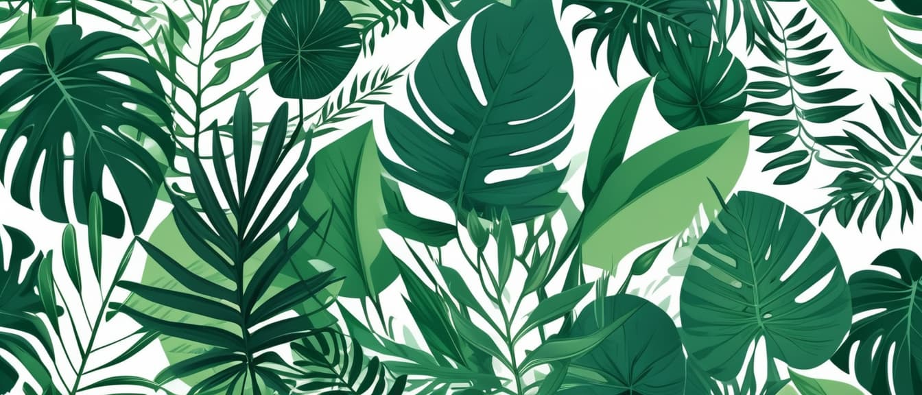  Abstract foliage botanical background vector. Green color wallpaper of tropical plants, leaf branches, leaves. Foliage design for banner, prints, decor, wall art, decoration.