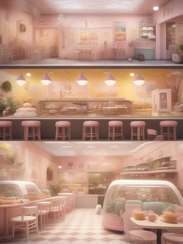  lots of dessert, pastel color, cat cafe, masterpiece, best quality,8k,ultra detailed,high resolution,an extremely delicate and beautiful,hyper detail