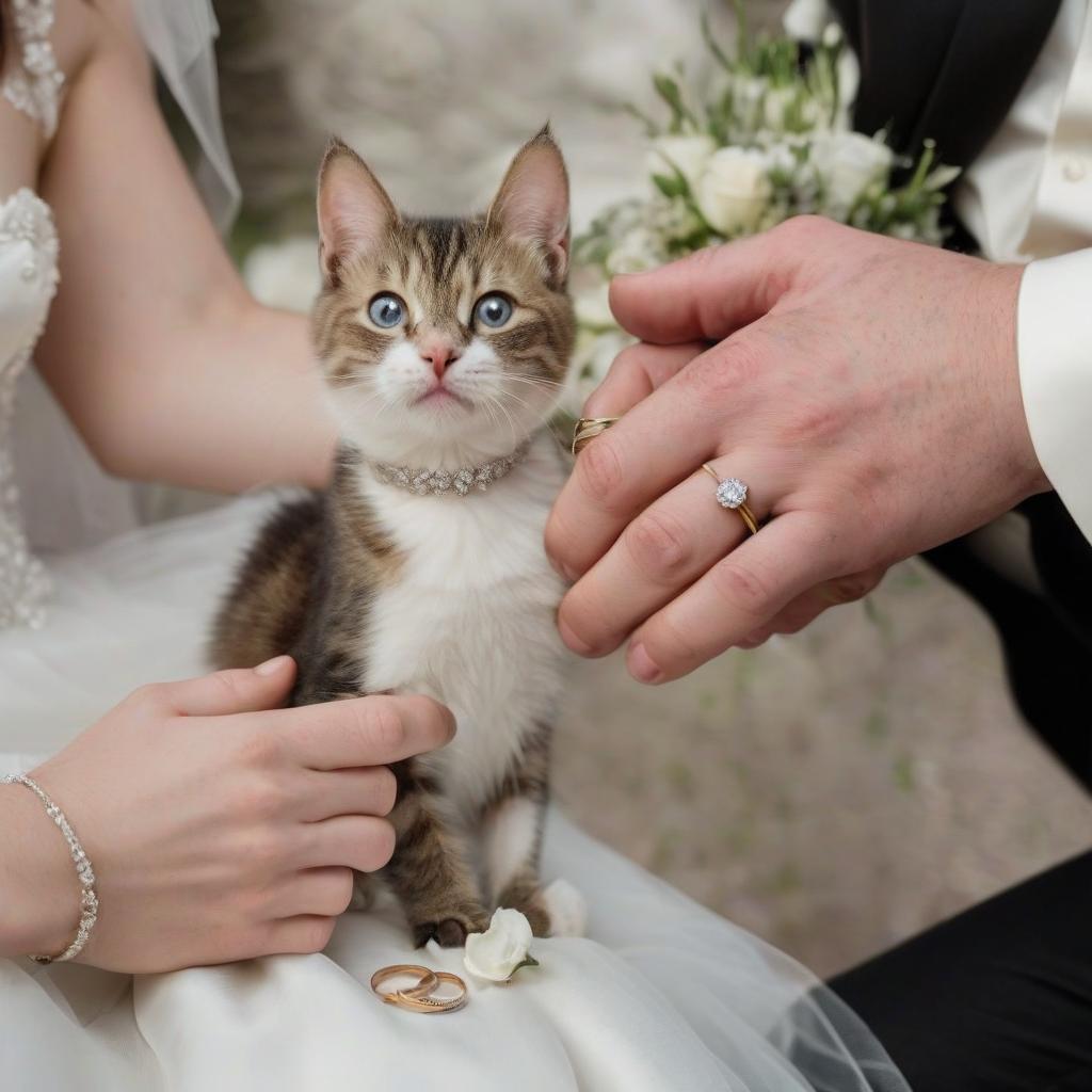  wedding in 2025, a cat carries out rings