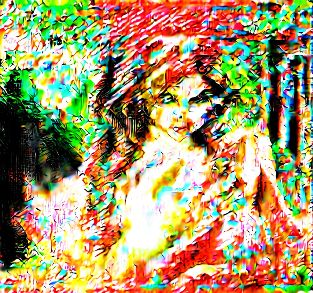  comic a young , slim, brown long hair, green eyes, a white dress with ruffles to the knee, without shoes, lizards run from the legs of the , an asphalt road among the trees, glare of light, the rays of the sun through the trees, lizards . graphic ilration, comic art, graphic novel art, vint, highly detailed, perfecteyes, on parchment, oil painting