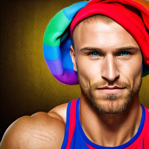 portrait+ style Russian LGBT queer fitness trainer blonde hunk dilf dude face