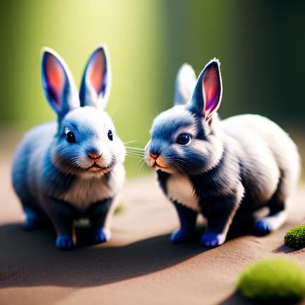  two grey rabbits hyperrealistic, full body, detailed clothing, highly detailed, cinematic lighting, stunningly beautiful, intricate, sharp focus, f/1. 8, 85mm, (centered image composition), (professionally color graded), ((bright soft diffused light)), volumetric fog, trending on instagram, trending on tumblr, HDR 4K, 8K