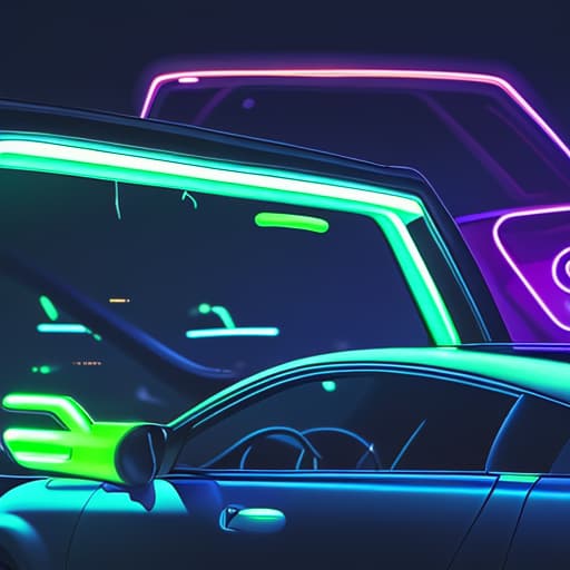  car with neon clor with night city