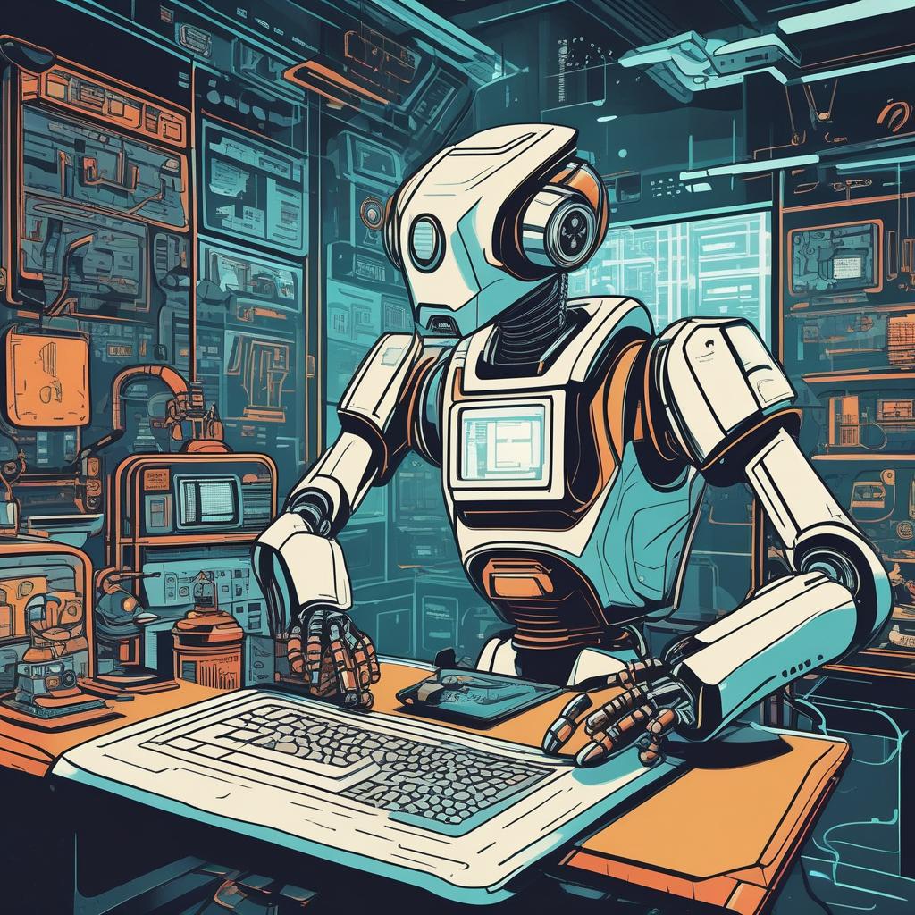  Illustration of a robot, in a futuristic laboratory, focusing on the robot's features, shot with a digital camera, in a cyberpunk style, high resolution.