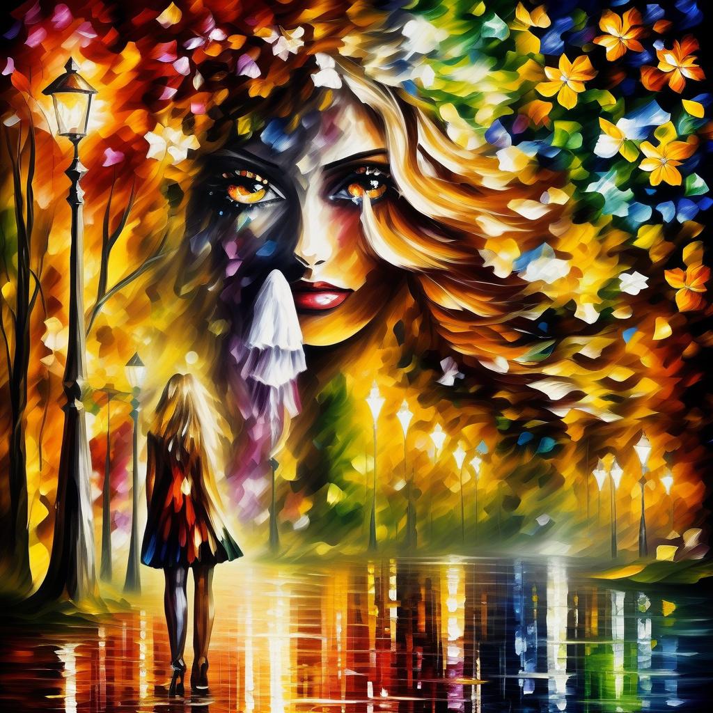  (style of leonid afremov:1.5), fantasy world with pixies and flowers, magic houseepic realism, anime features, dark fantasy, abstract horror, desaturated color palette, gothic and renaissance aesthetic,