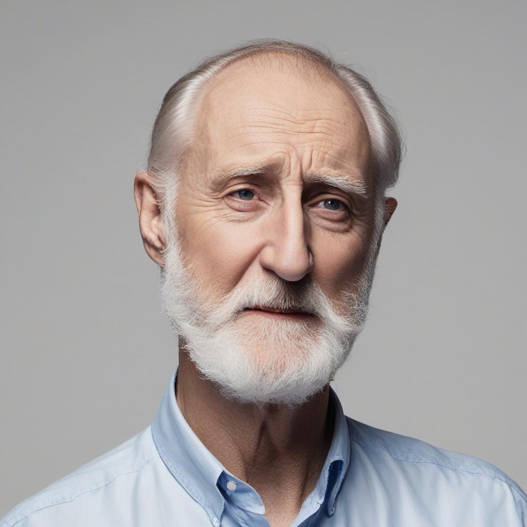  image of james cromwell with a beard crying standing sideways, profile image style