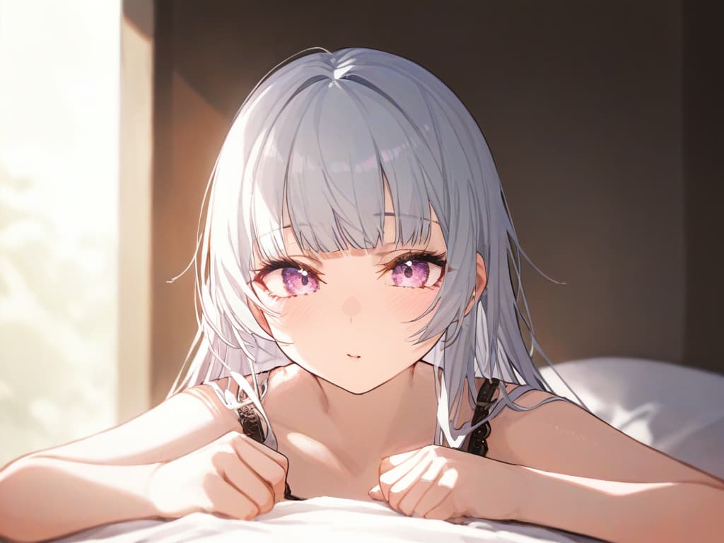  white hair, dark pink, 1 girl, solo, twosideup, blunt bangs, long hair, sleepy girl, masterpiece, best quality,8k,ultra detailed,high resolution,an extremely delicate and beautiful,hyper detail