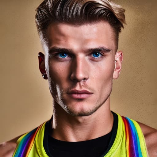 portrait+ style Russian LGBT queer fitness trainer blonde hunk dude face