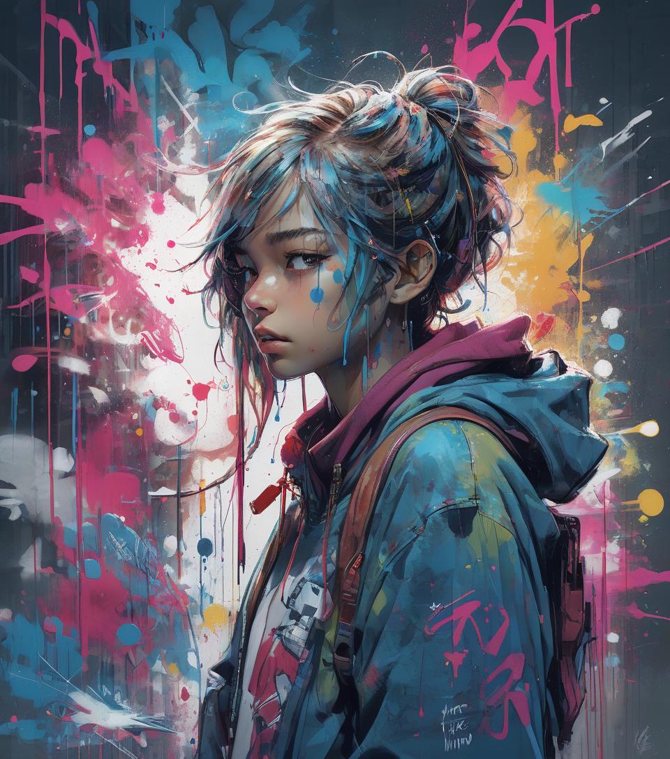  16k diverse graffiti art, manga, dynamic, moonlight, highly detailed, digital painting, art stations, concept art, smooth, sharp focus, illustration, paint splatter, art by carne griffiths and wadim kashin