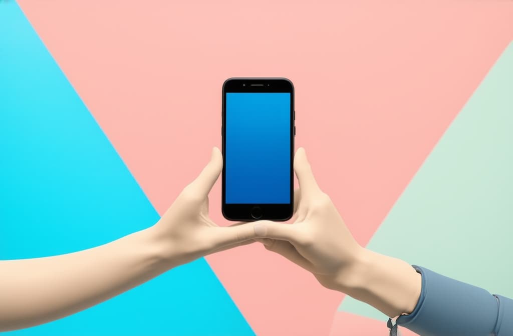  3d rendering mannequin hands holding smartphone gadget, electronic device isolated on colorful pastel background, minimal concept, simple clean design. remote control. prosthetic limb ar 3:2, (natural skin texture), highly detailed face, depth of field, hyperrealism, soft light, muted colors