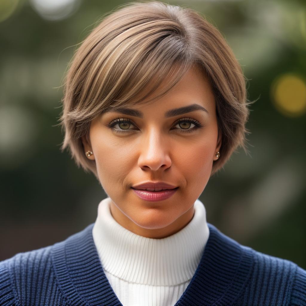  (((realistic full torso frontal head shot of a light brown to medium brown skin tone woman))), patricia caridad zúñiga, ((hispanic heritage)), immature face, blue eye color, (pixie cut hair style), ((blonde hair color)), ((skinny body type)), flat size, small size, (immature straight nose), (immature prominent cheekbones), (immature chiseled jawline), (immature medium lips), (immature wide forehead), (immature straight eyebrows), (immature cleft chin), standing straight looking directly into the camera,((wearing white on up with a navy blue sweater vest featuring a crest)), academic setting background, 1, best quality, highest quality, award winning photo, masterpiece, raw, professional photography, p hyperrealistic, full body, detailed clothing, highly detailed, cinematic lighting, stunningly beautiful, intricate, sharp focus, f/1. 8, 85mm, (centered image composition), (professionally color graded), ((bright soft diffused light)), volumetric fog, trending on instagram, trending on tumblr, HDR 4K, 8K