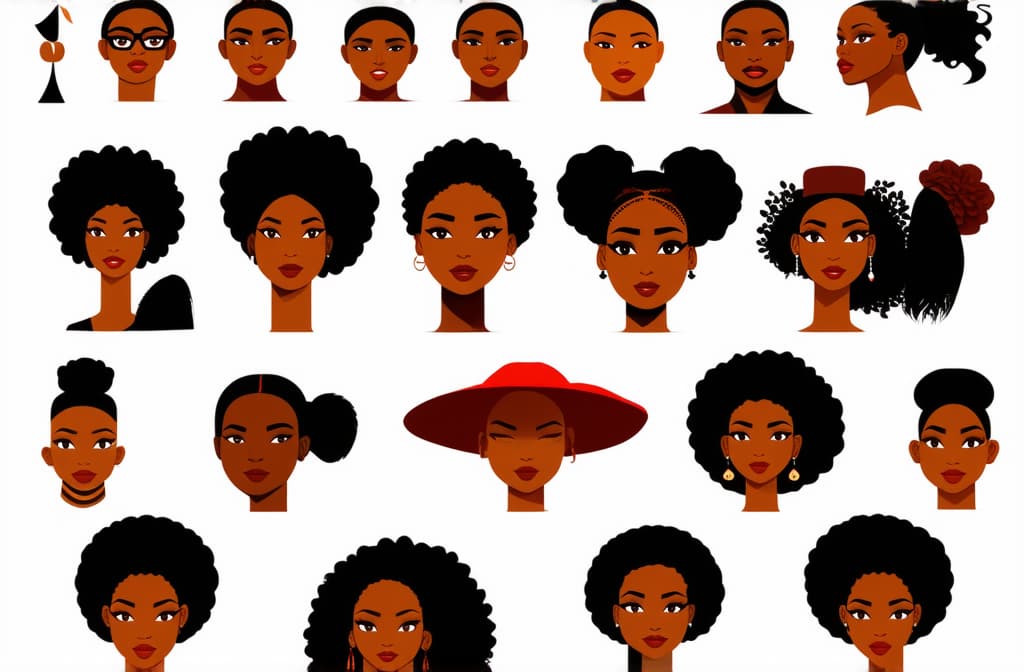  flat illustration, flaticon, (illustration:1.15), different beauty. set of different african heads on white background. different races and nationalities ar 3:2, [cory loftis, strobist, pascal campion :: 0.2]